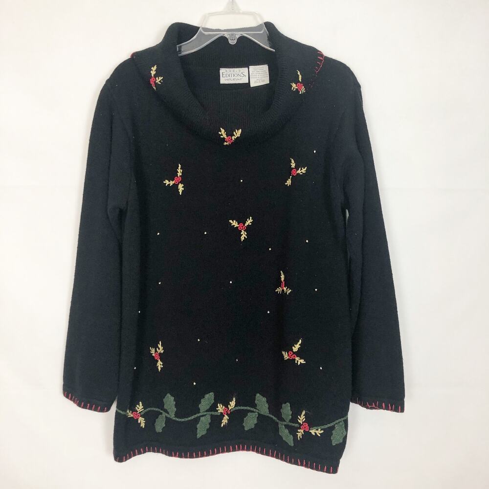 Basic Editions Holiday Vintage Ramie Blend Cowl Neck Sweater Size L